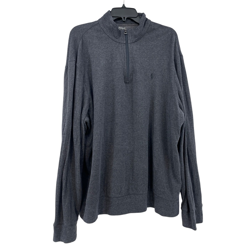 Polo Ralph Lauren Mens XL Grey Herringbone Quarter Zip Pullover Sweater